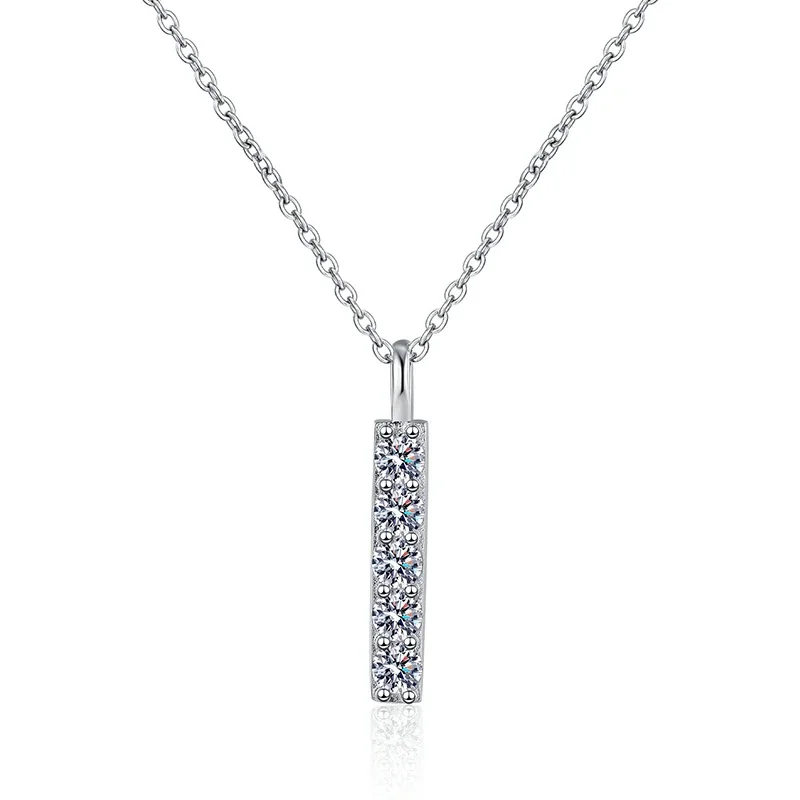 Linear 925 Sterling Silver Round Moissanite Bar Necklace