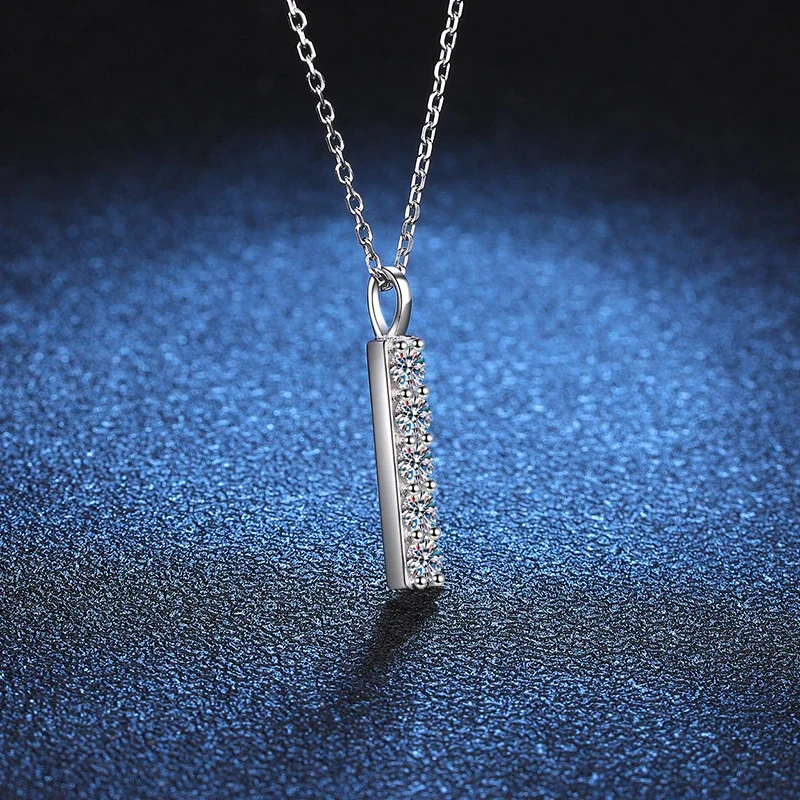 Linear 925 Sterling Silver Round Moissanite Bar Necklace