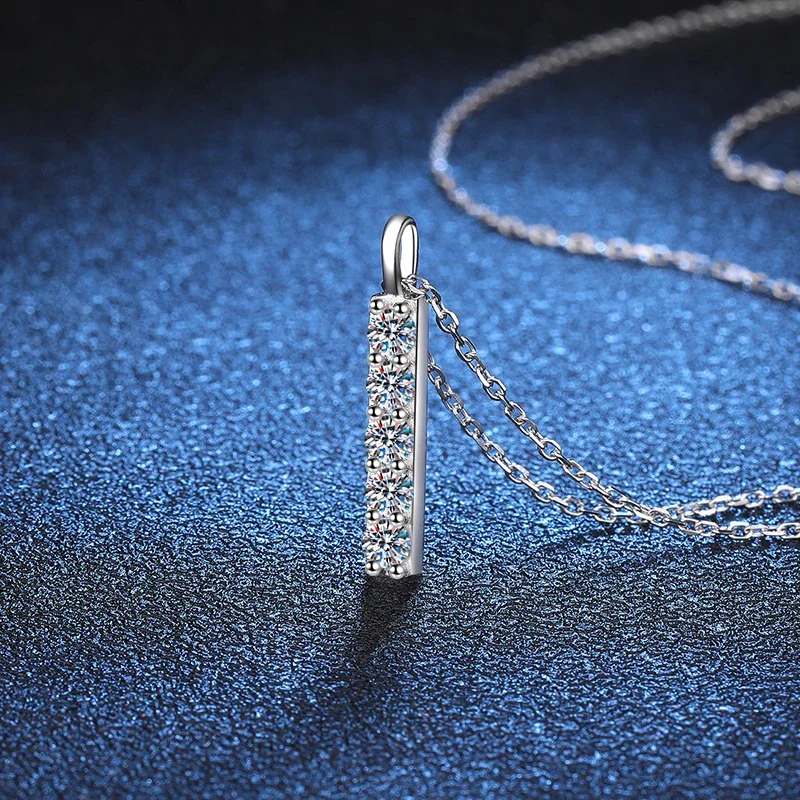 Linear 925 Sterling Silver Round Moissanite Bar Necklace
