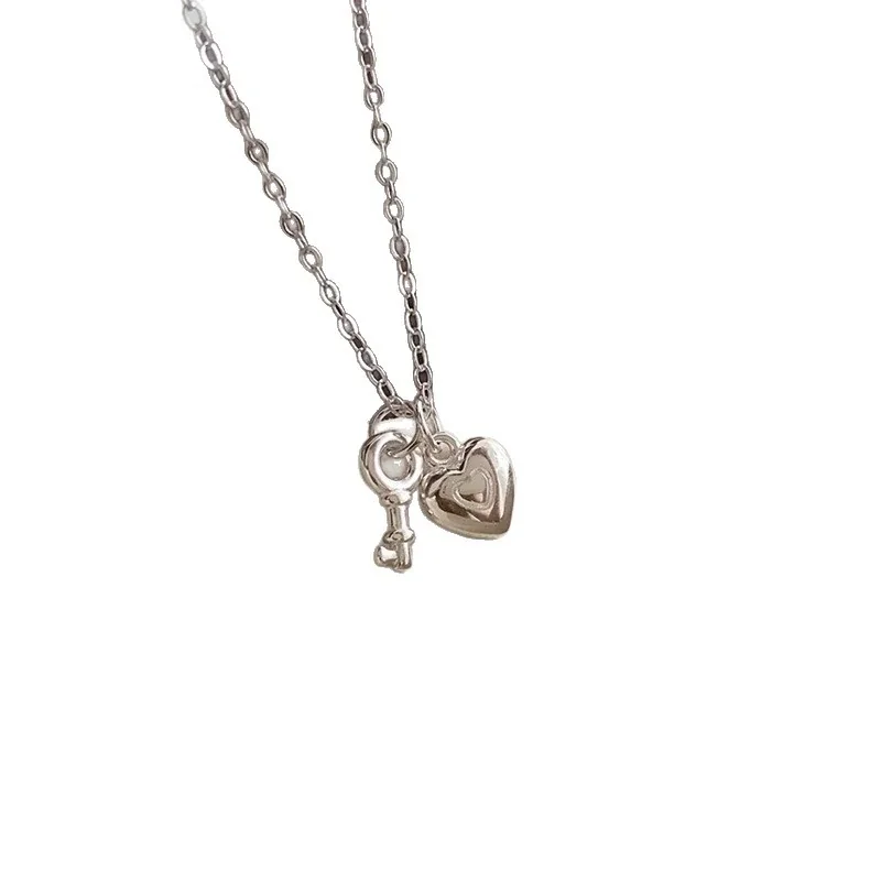Delicate 925 Sterling Silver Heart Lock and Key Necklace