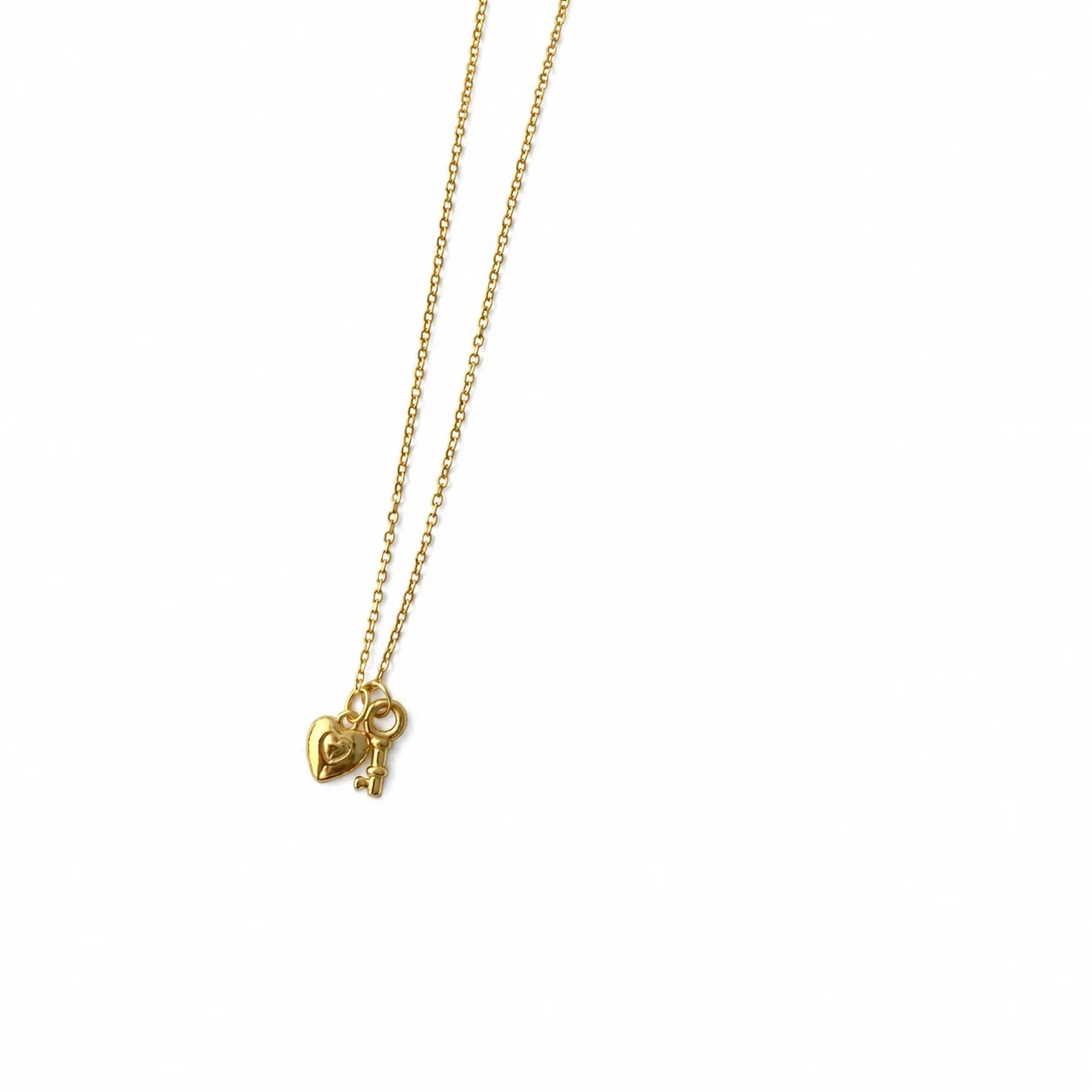 Delicate 925 Sterling Silver Heart Lock and Key Necklace - Gold