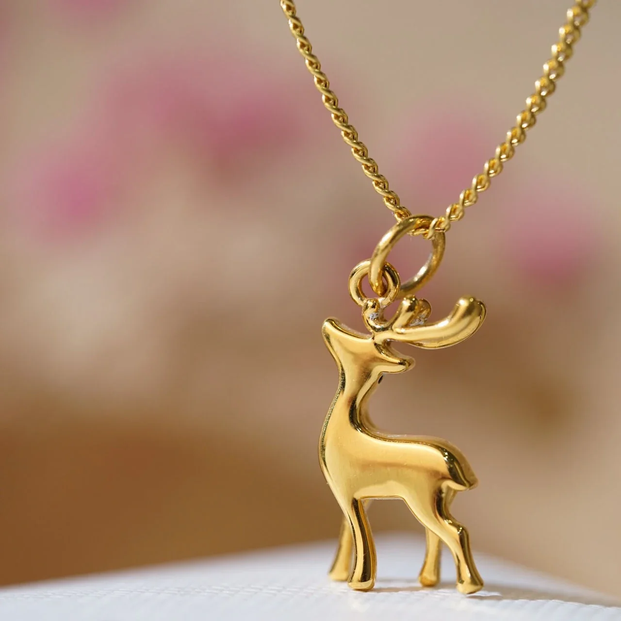 Whimsical Gold-Plated Copper Deer Rope Chain Necklace