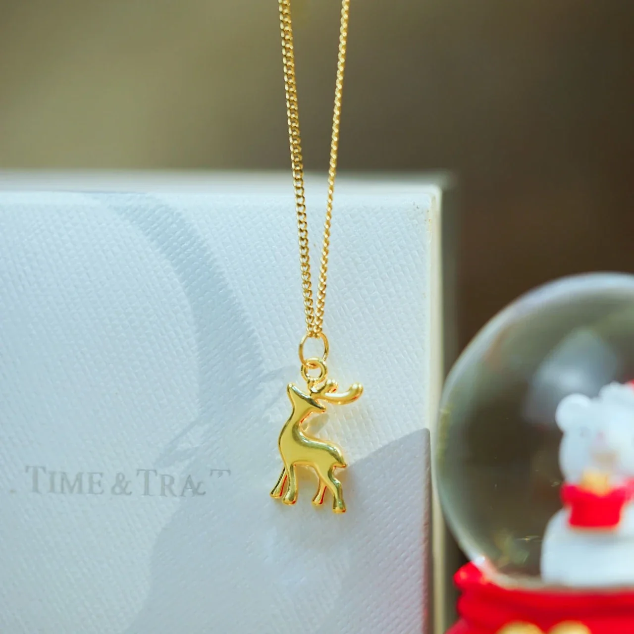 Whimsical Gold-Plated Copper Deer Rope Chain Necklace