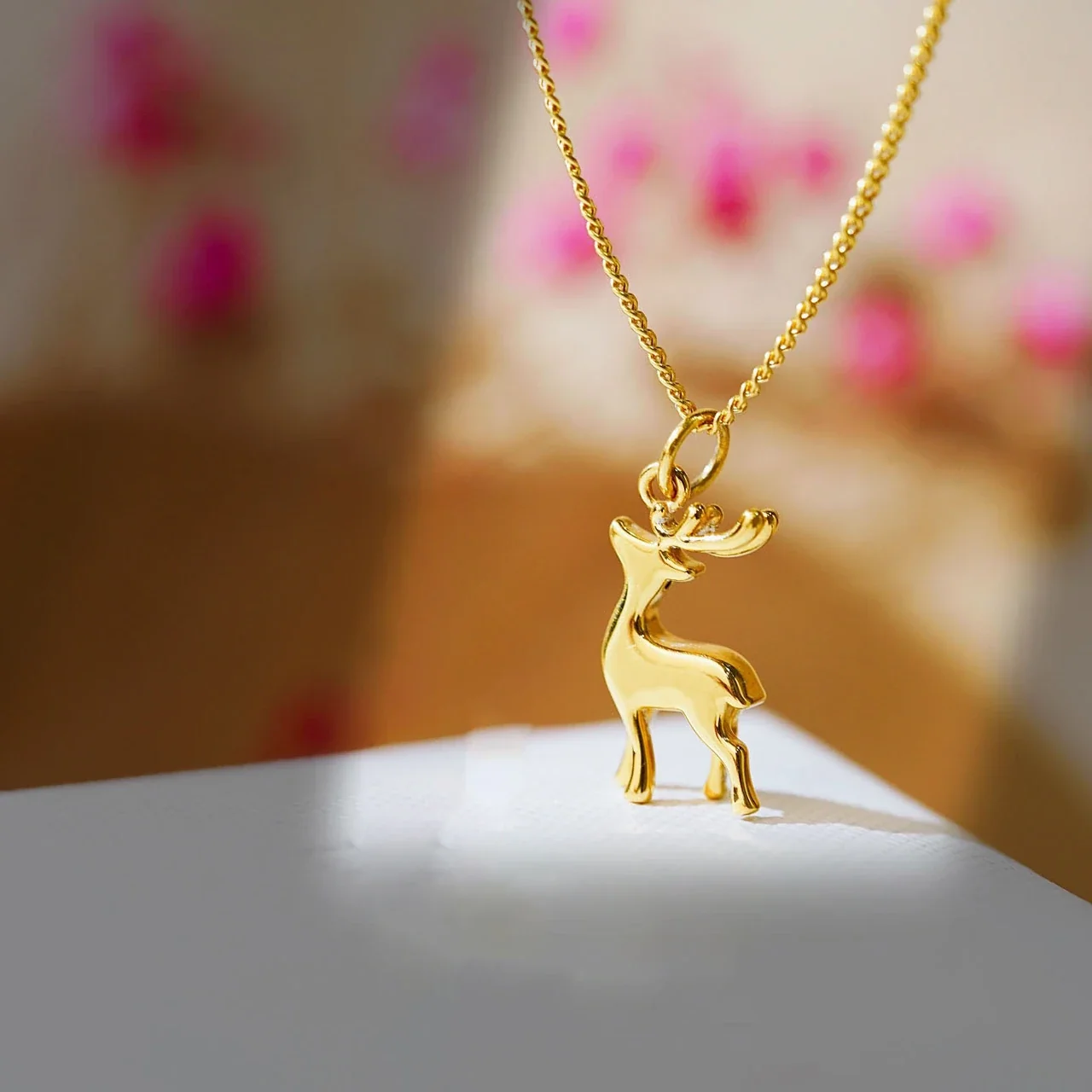 Whimsical Gold-Plated Copper Deer Rope Chain Necklace