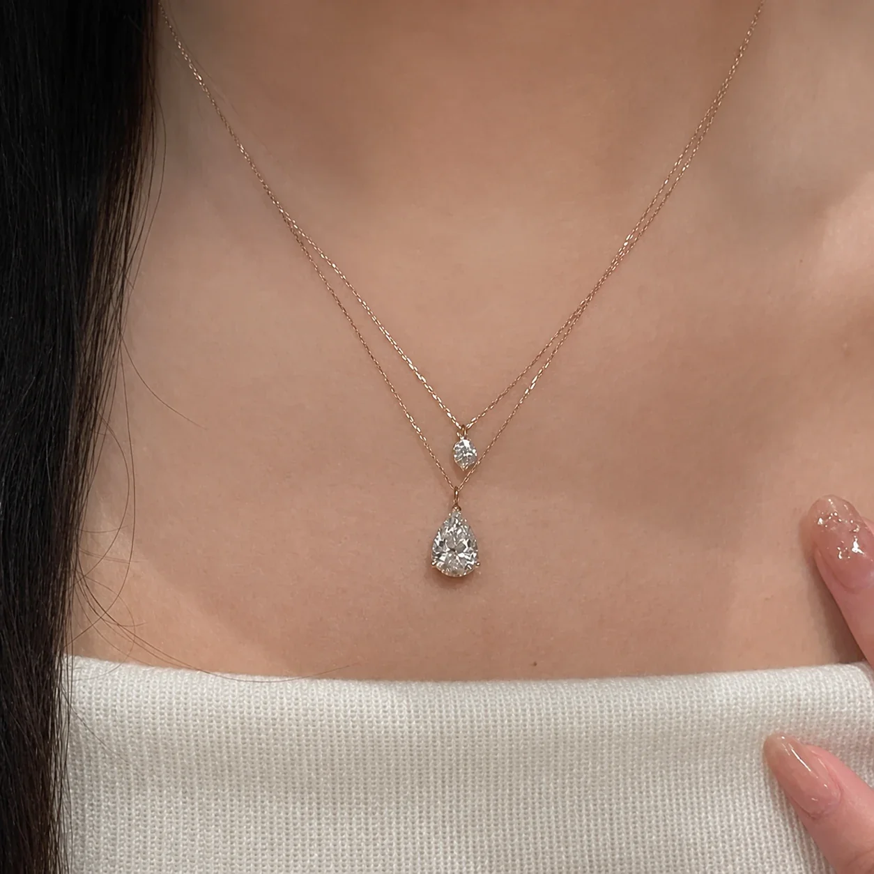 Airy Rose Gold-Plated Double-Layer Teardrop Crystal Necklace
