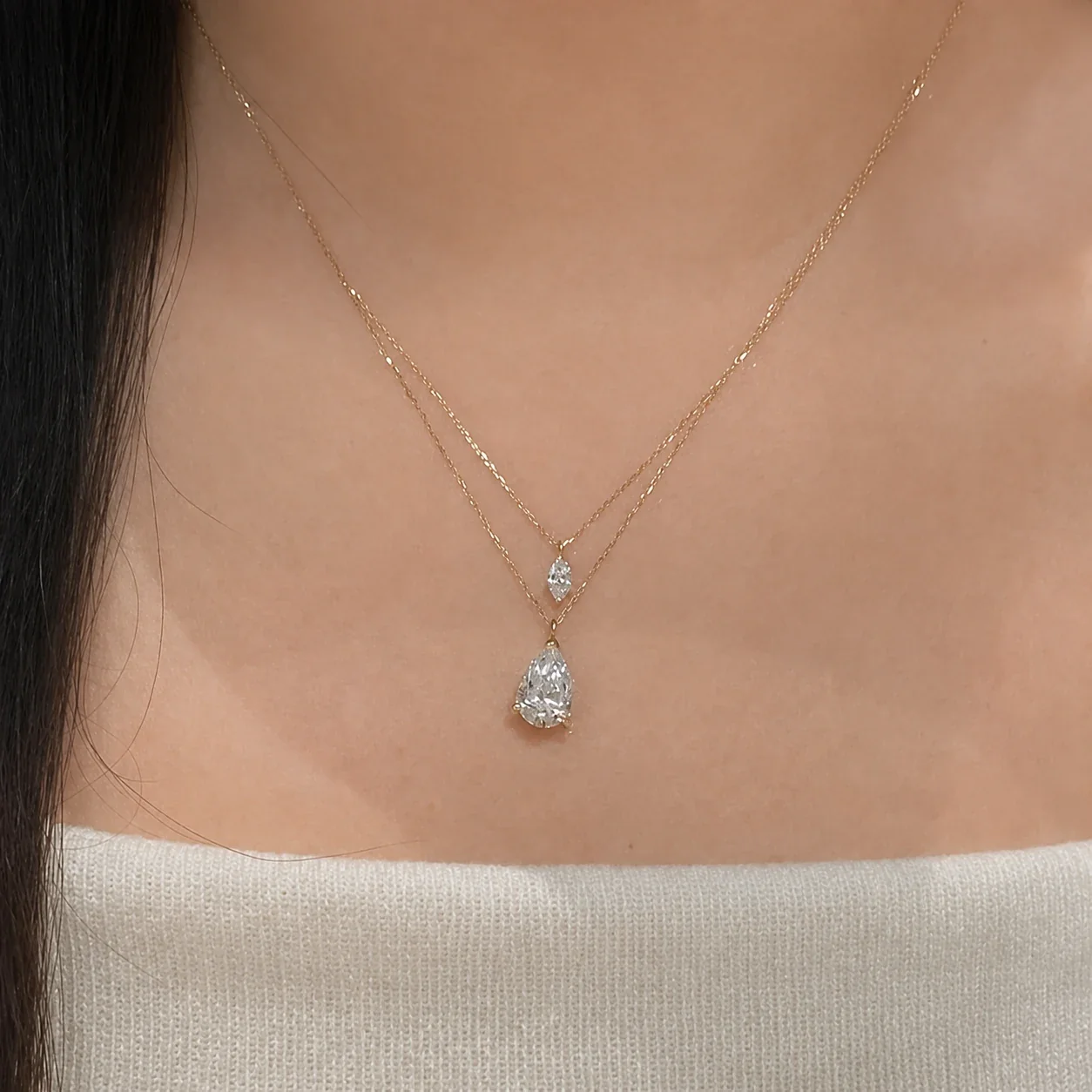 Airy Rose Gold-Plated Double-Layer Teardrop Crystal Necklace