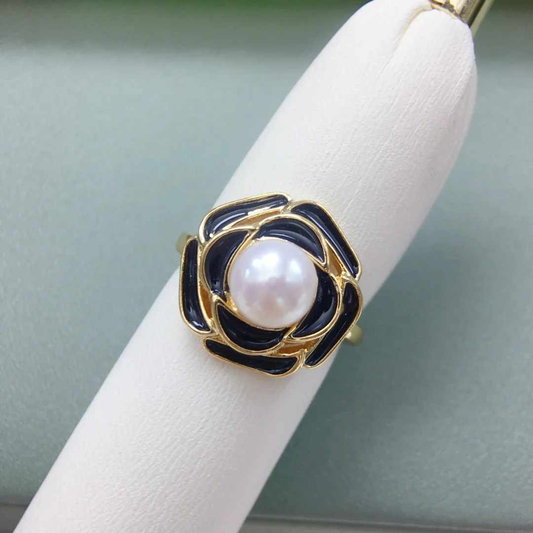 Dramatic Black Camellia Freshwater Pearl Jewelry Set - Ring