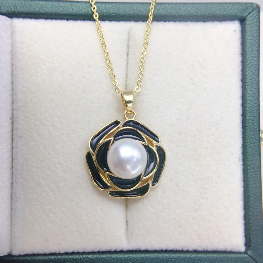 Dramatic Black Camellia Freshwater Pearl Jewelry Set - Pendant