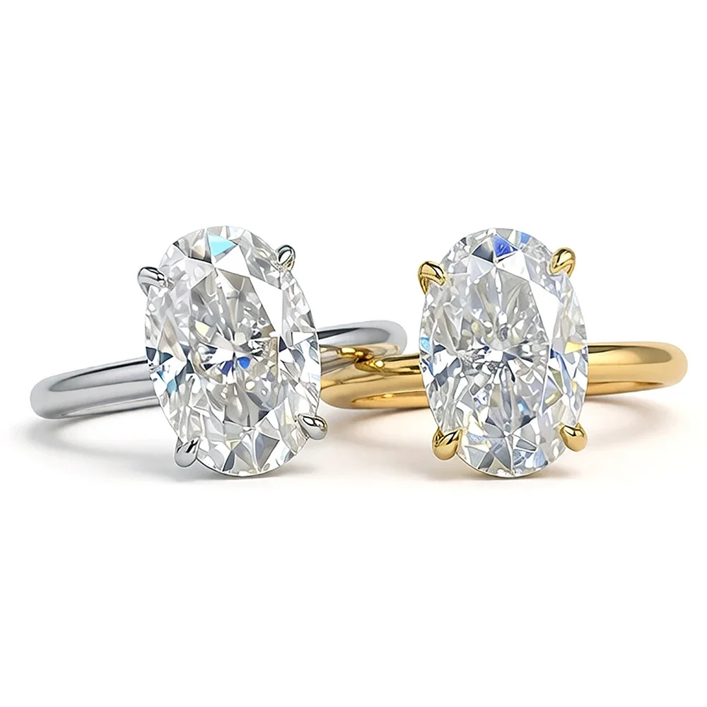 Refined 925 Sterling Silver Oval Four-Prong Moissanite Ring