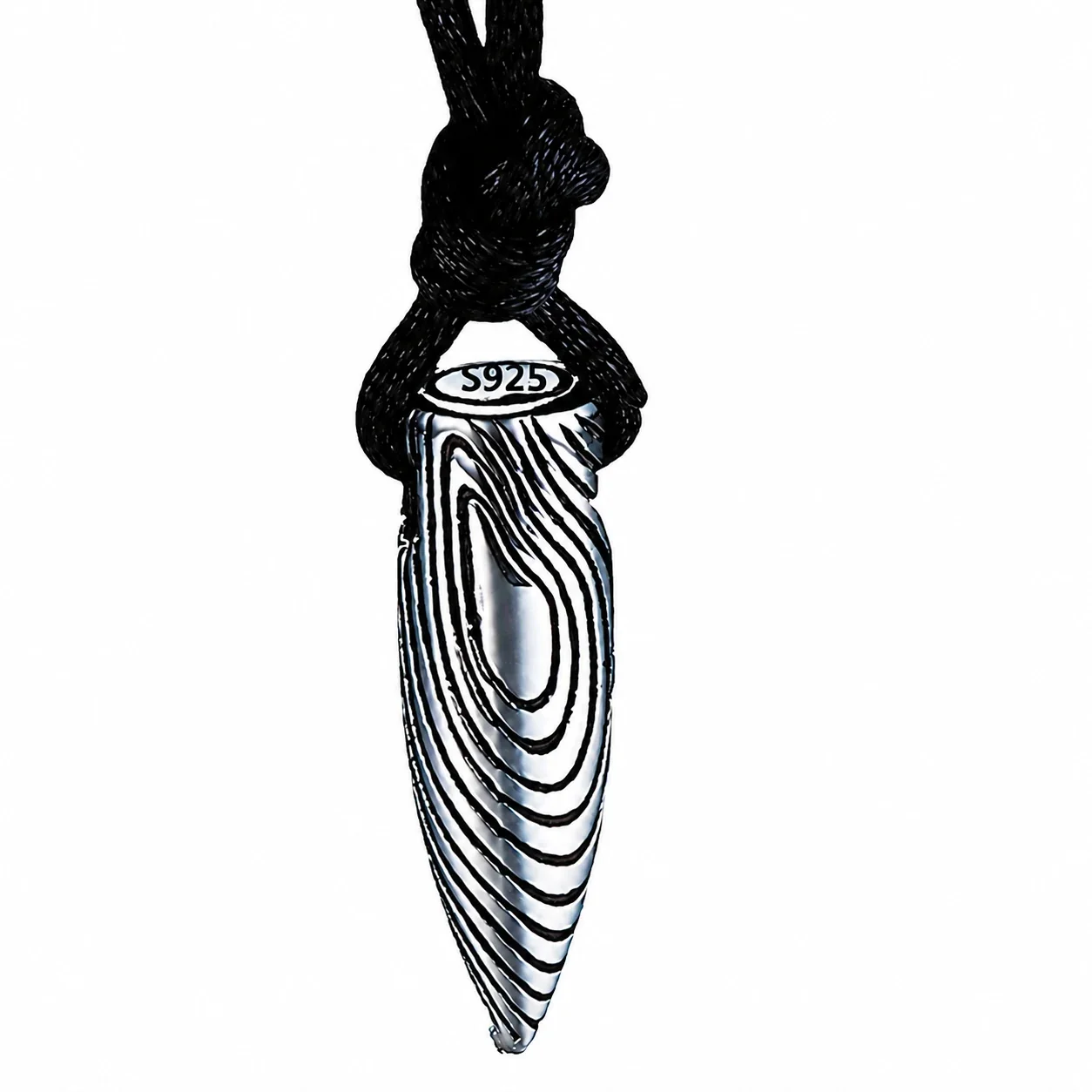 Antiqued Woodgrain Tapered 925 Sterling Silver Pendant Necklace