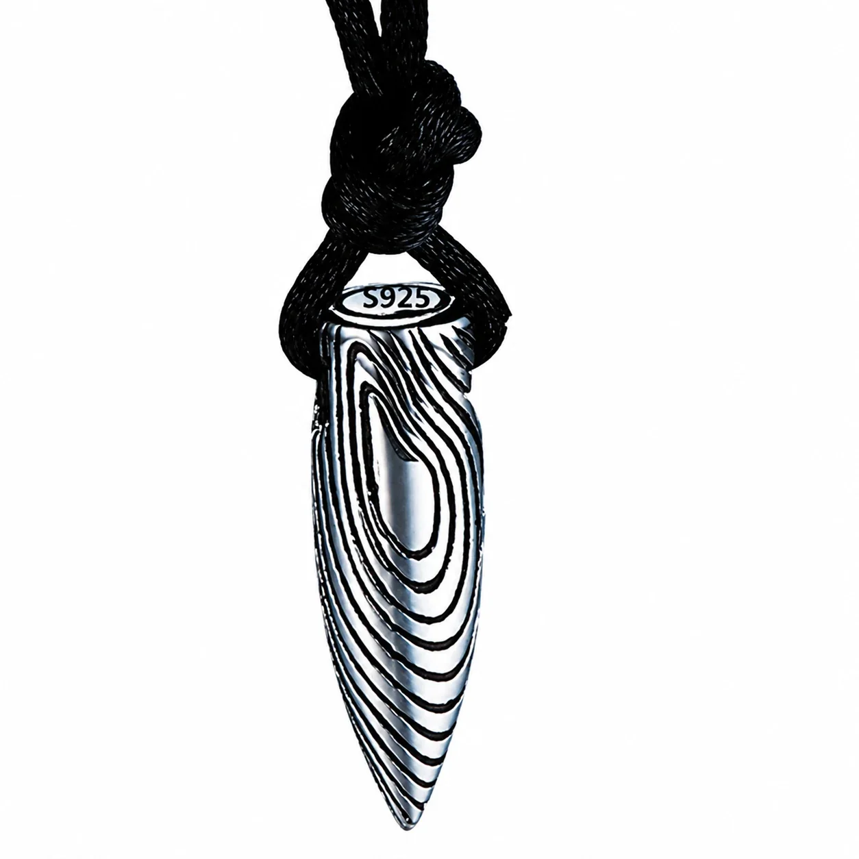 Antiqued Woodgrain Tapered 925 Sterling Silver Pendant Necklace