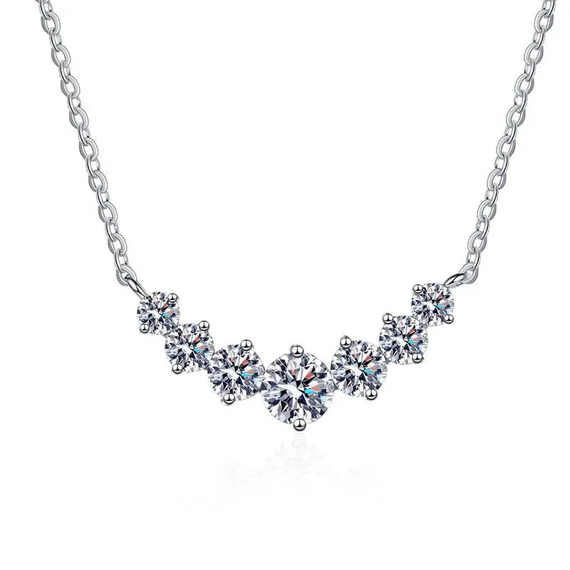Curved Seven-Stone 925 Sterling Silver Moissanite Necklace