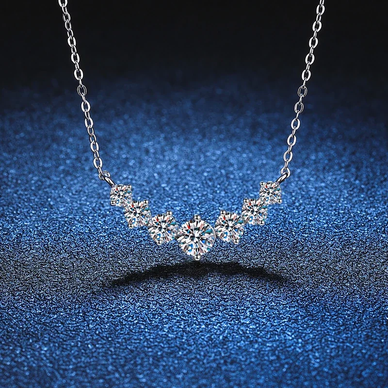 Curved Seven-Stone 925 Sterling Silver Moissanite Necklace