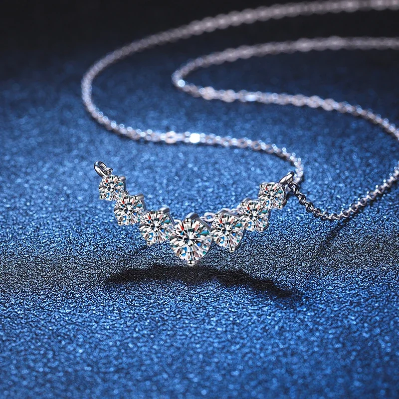 Curved Seven-Stone 925 Sterling Silver Moissanite Necklace