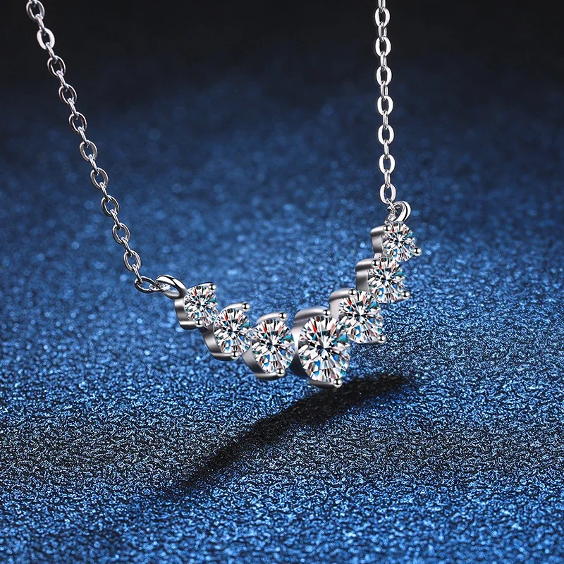 Curved Seven-Stone 925 Sterling Silver Moissanite Necklace