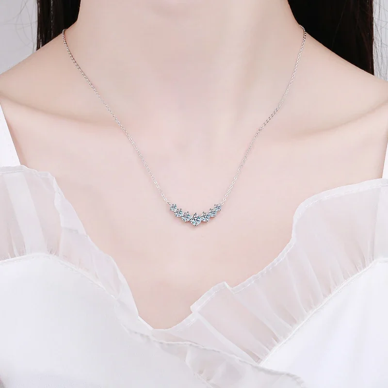 Curved Seven-Stone 925 Sterling Silver Moissanite Necklace