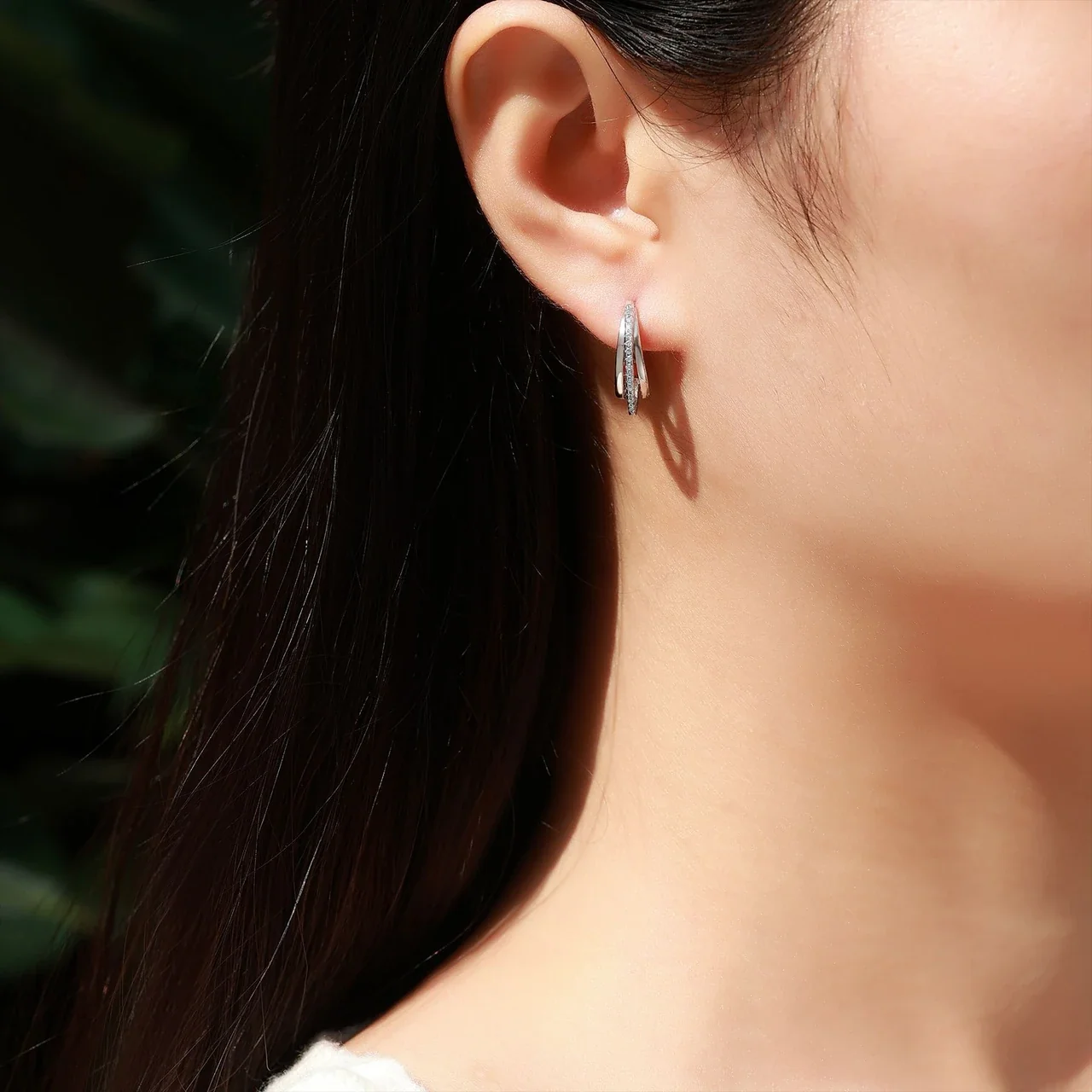 Sculptural 925 Sterling Silver Double-Hoop Prong-Set Earrings