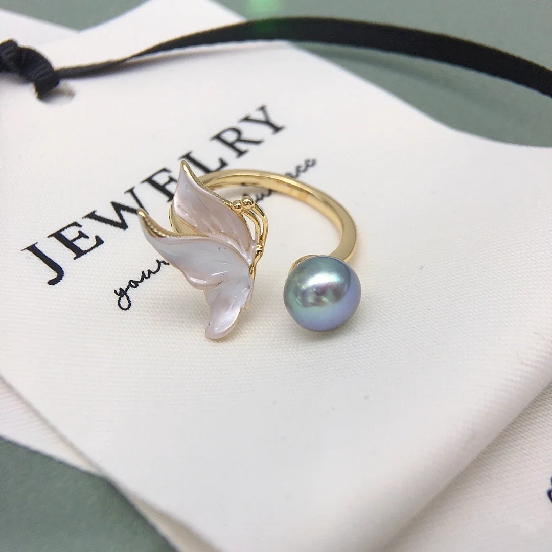 Carved Butterfly Gold-Plated Freshwater Pearl Open Ring