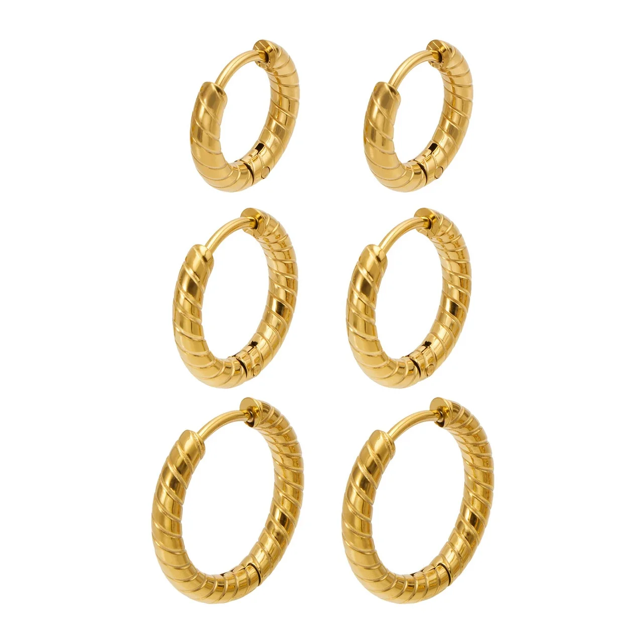 Sculpted Ribbed Stainless Steel C-Hoop Earrings