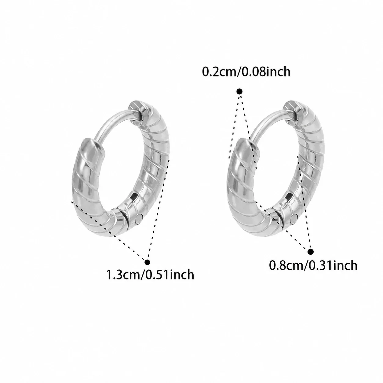 Sculpted Ribbed Stainless Steel C-Hoop Earrings - Gold 8 mm