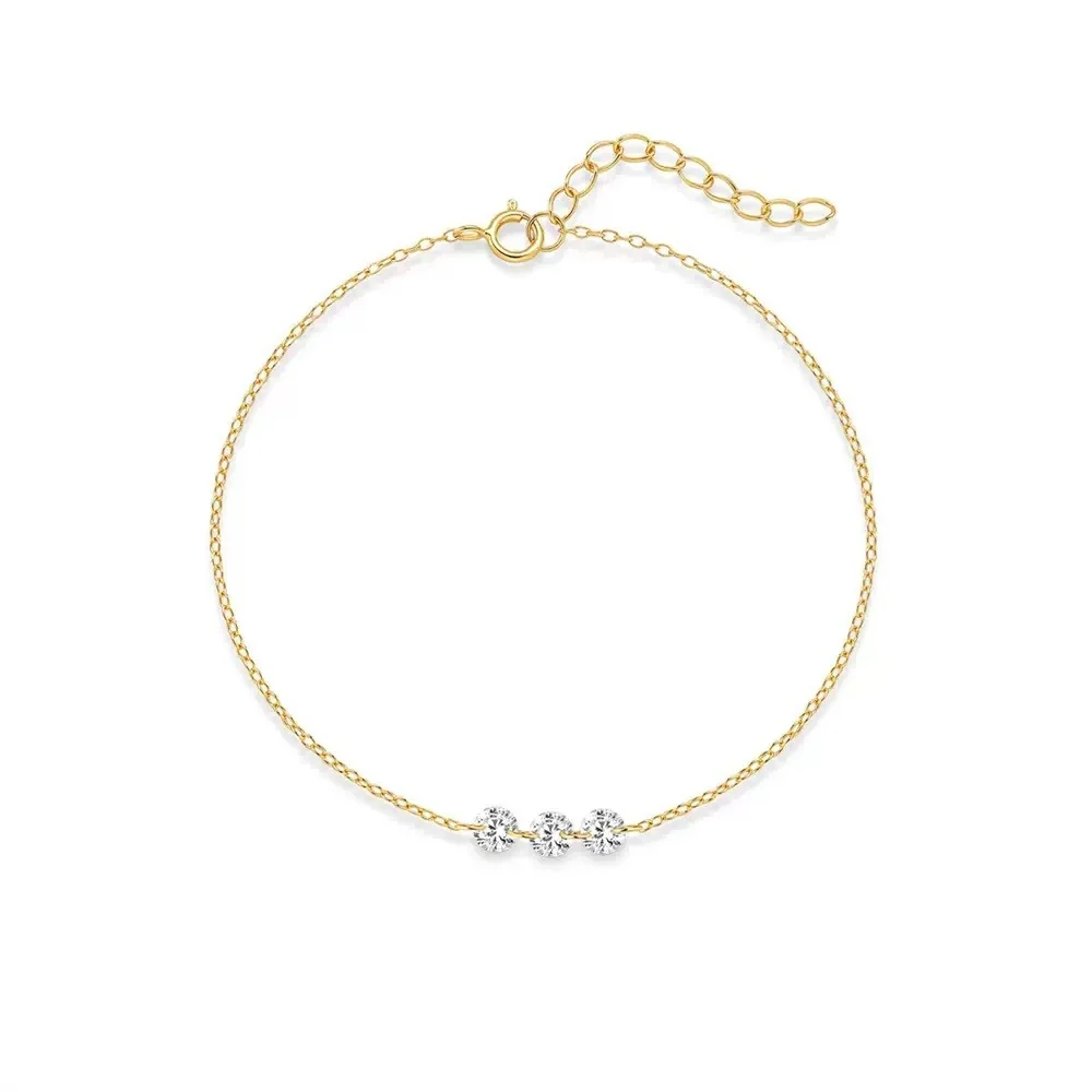 Delicate 925 Sterling Silver Triple Round Stone Bracelet