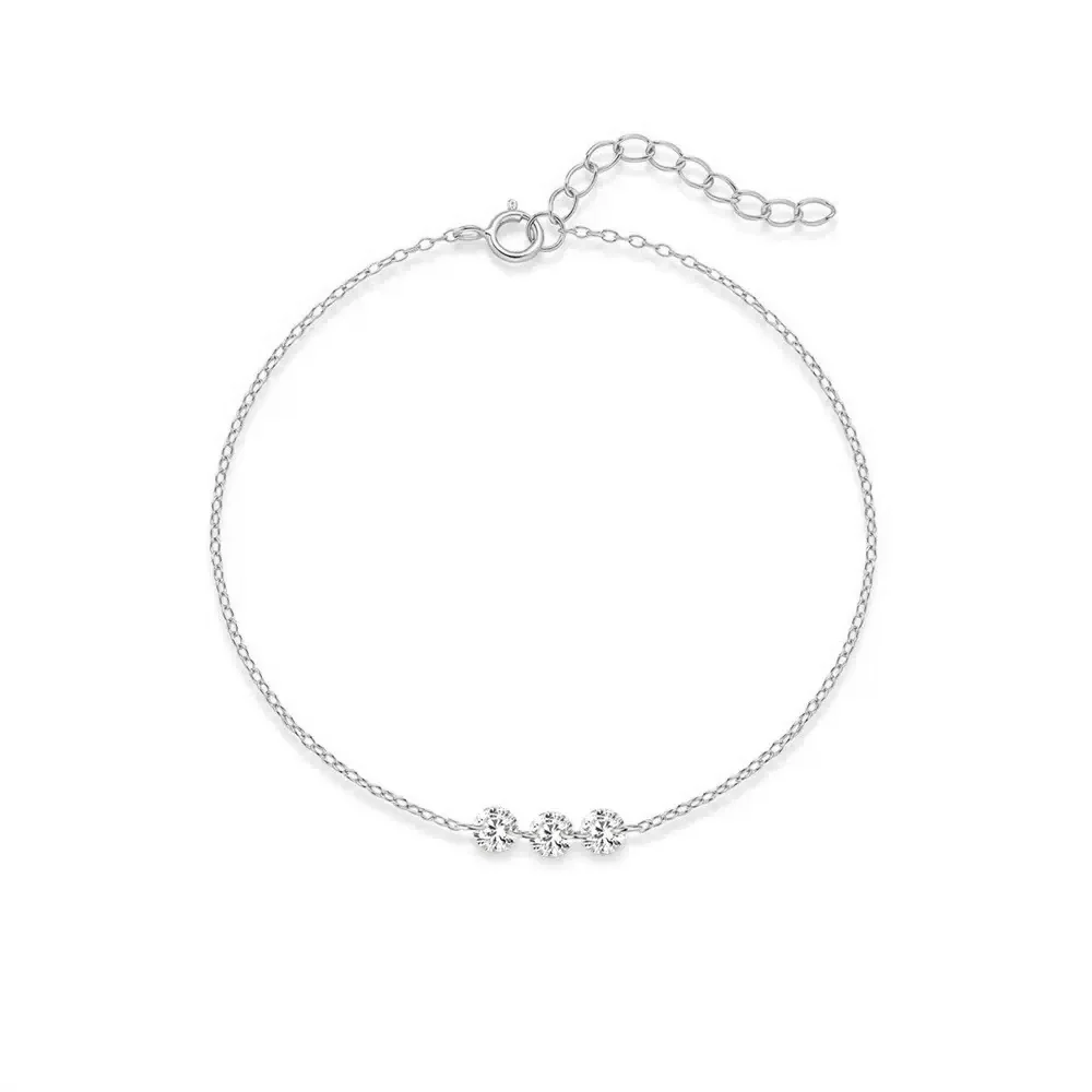 Delicate 925 Sterling Silver Triple Round Crystal Bracelet