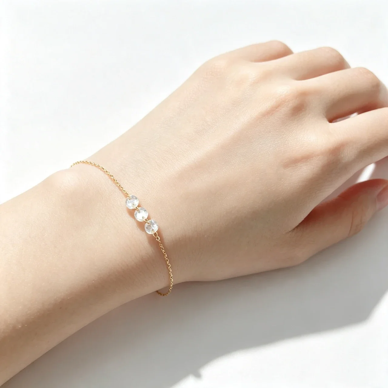 Delicate 925 Sterling Silver Triple Round Crystal Bracelet