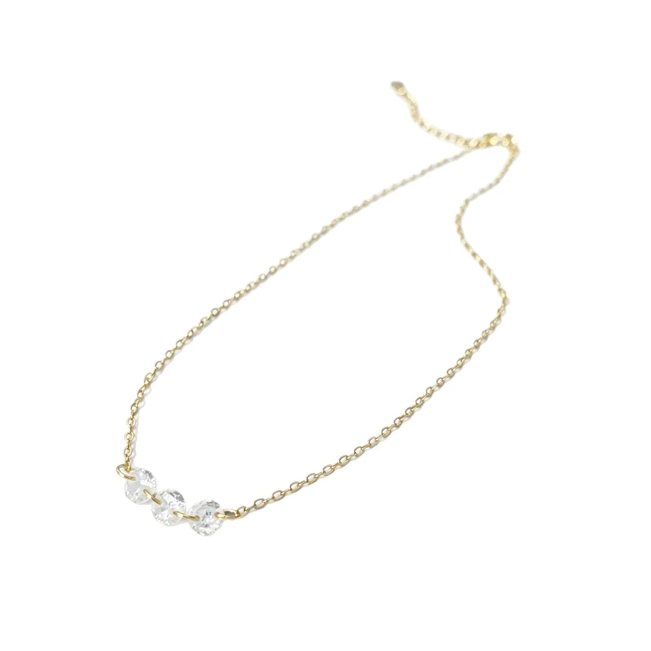 Delicate 925 Sterling Silver Triple Round Crystal Bracelet - Gold