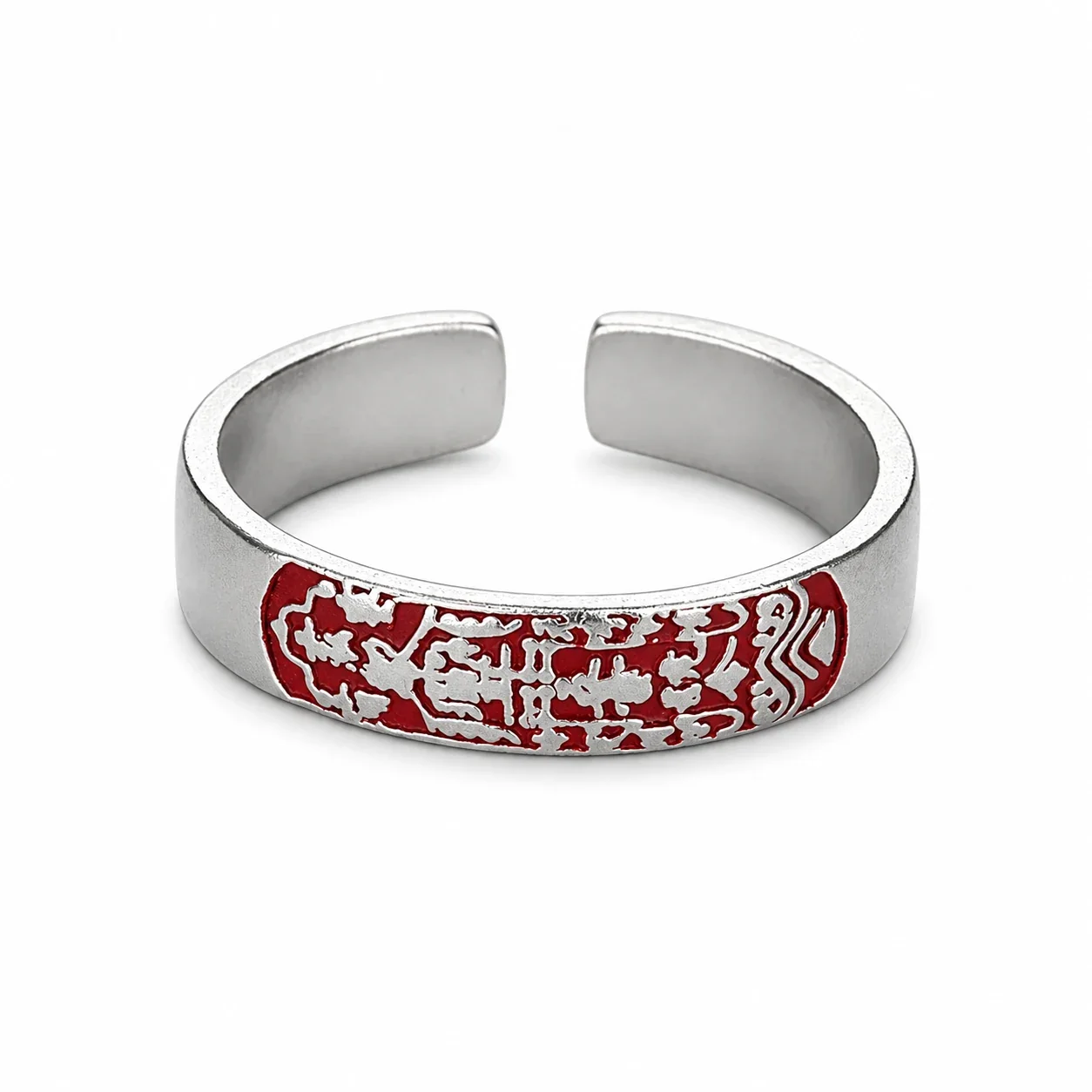 Antique Red Script Open-Band 925 Sterling Silver Ring