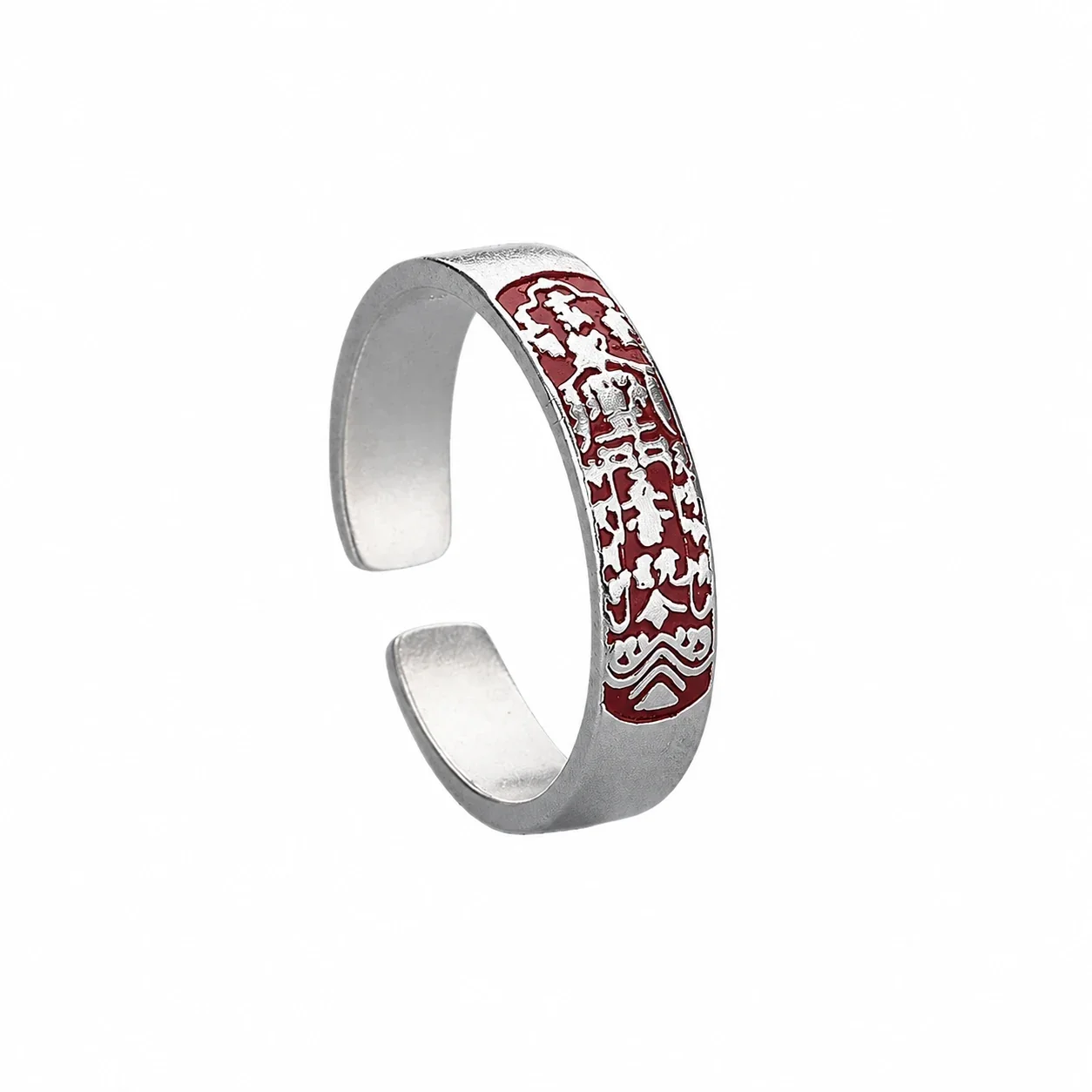 Antique Red Script Open-Band 925 Sterling Silver Ring