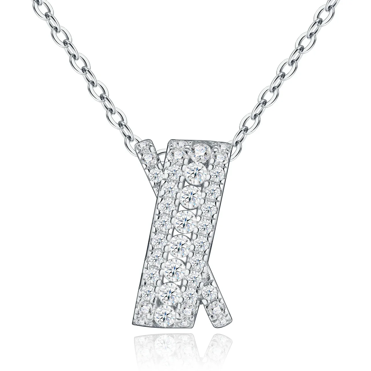 Angular 925 Sterling Silver Pave Moissanite Pendant Necklace