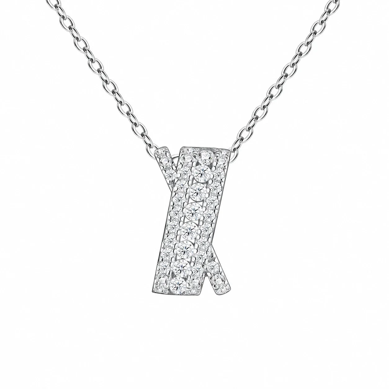 Angular 925 Sterling Silver Pave Moissanite Pendant Necklace