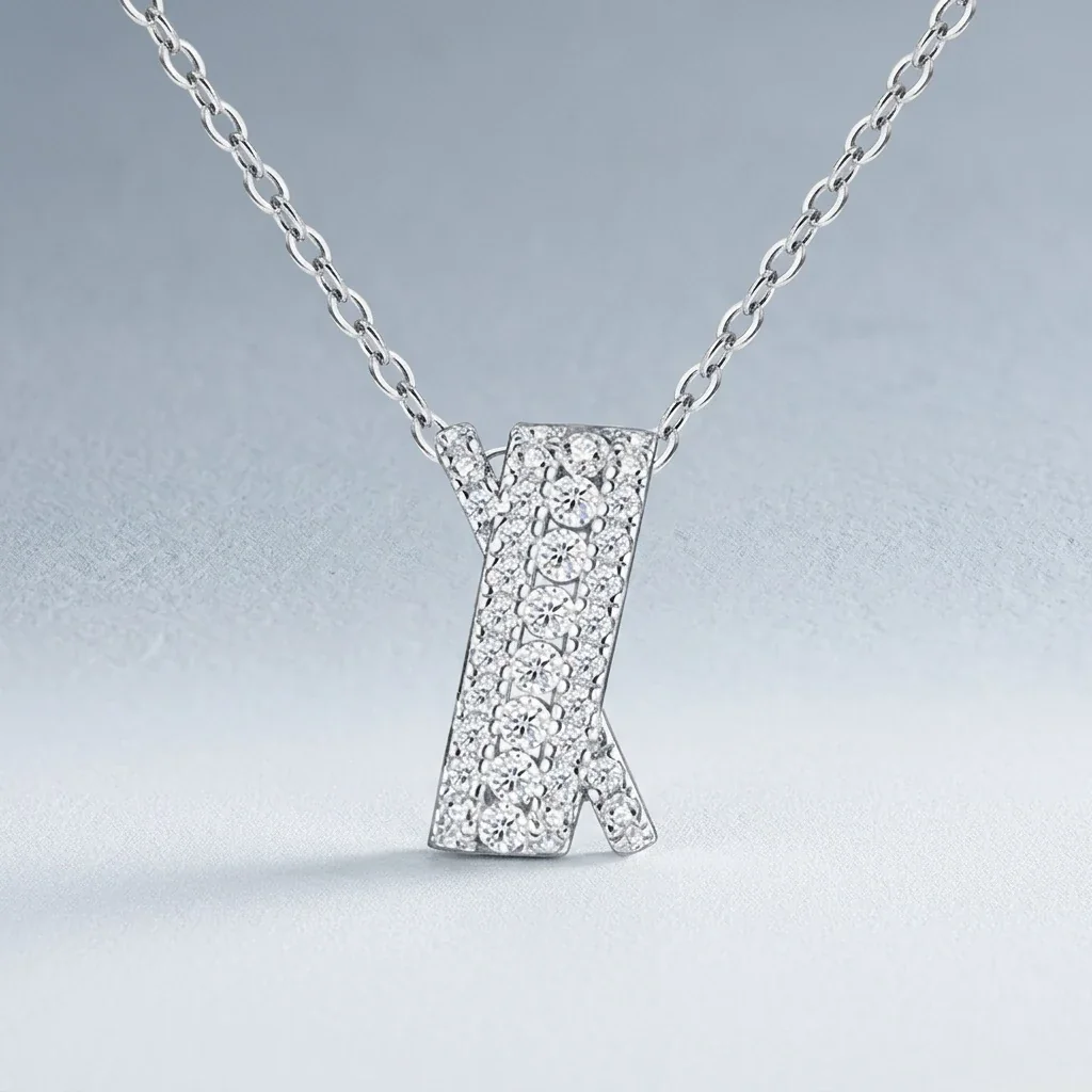 Angular 925 Sterling Silver Pave Moissanite Pendant Necklace