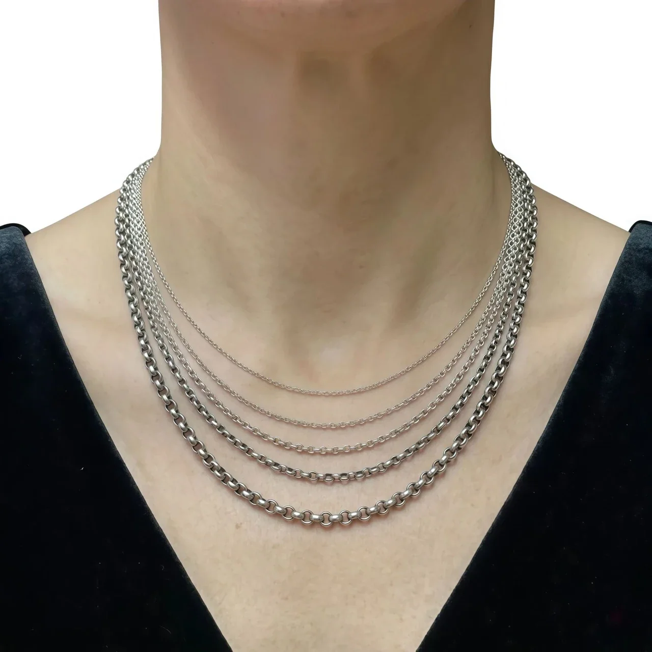 Polished 925 Sterling Silver Rolo Link Layering Necklace