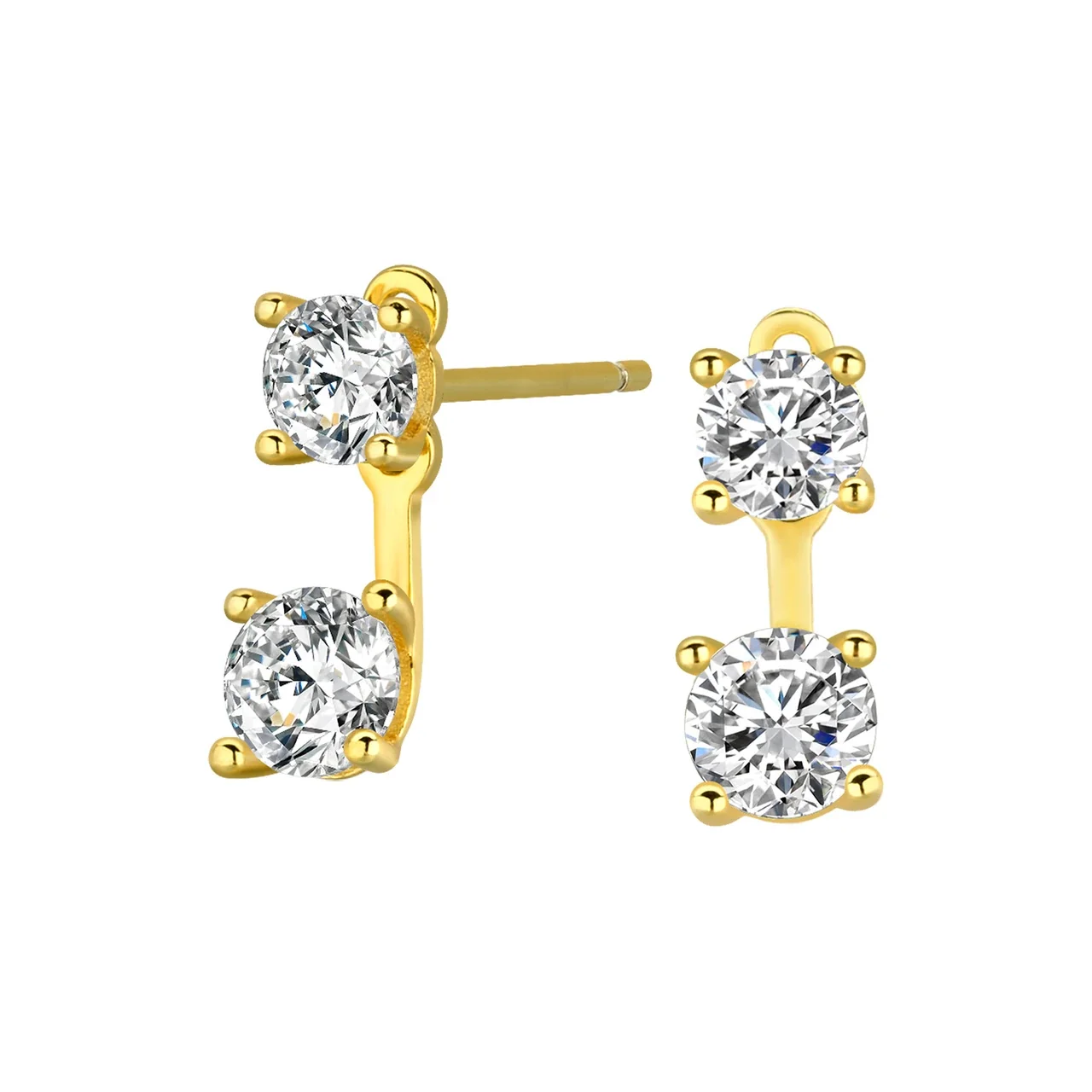 Geometric 925 Sterling Silver Two-Stone Prong-Set Stud Earrings