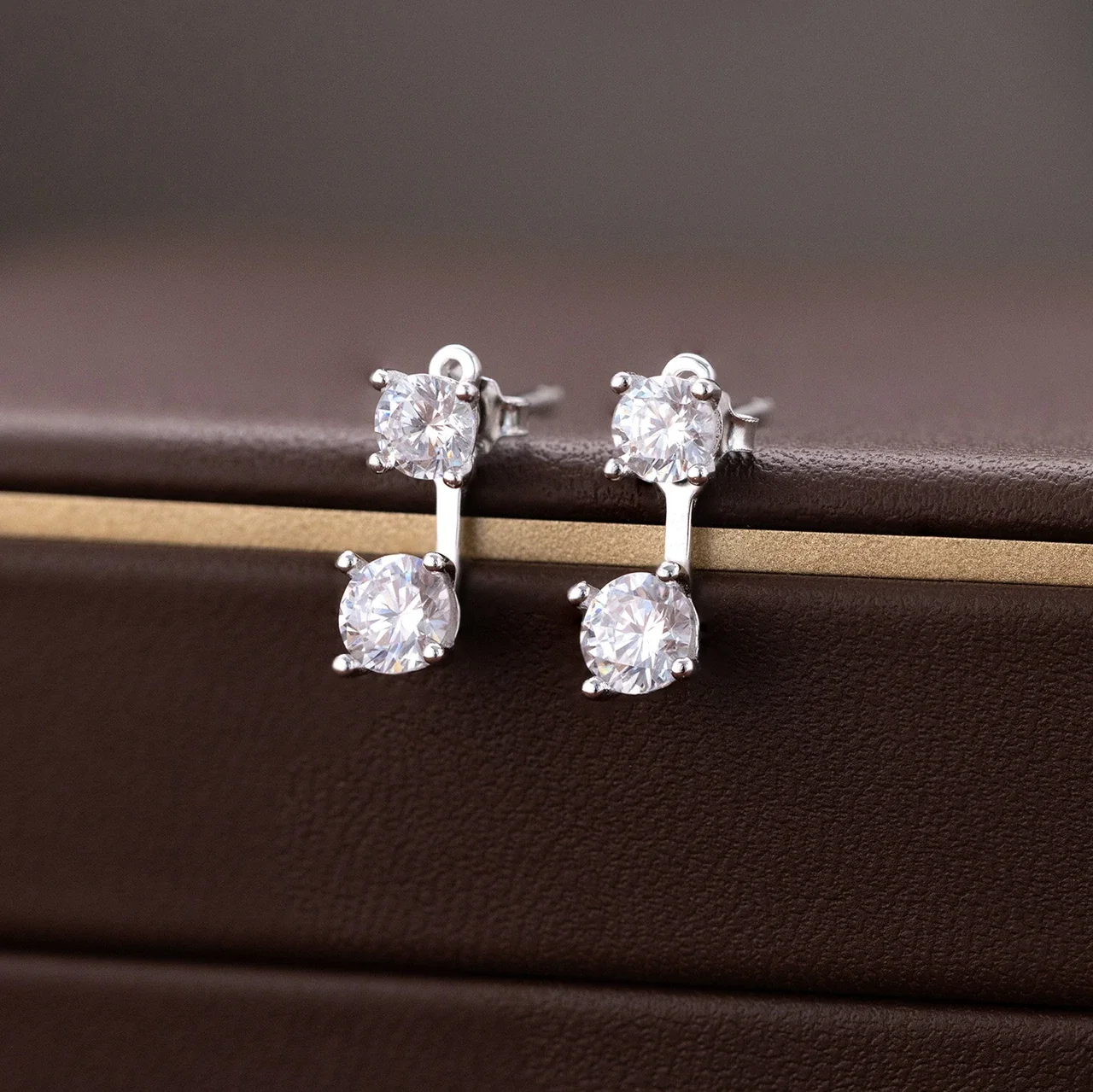 Geometric 925 Sterling Silver Two-Stone Prong-Set Stud Earrings