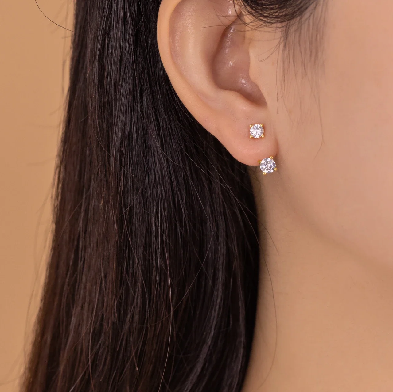 Geometric 925 Sterling Silver Two-Stone Prong-Set Stud Earrings
