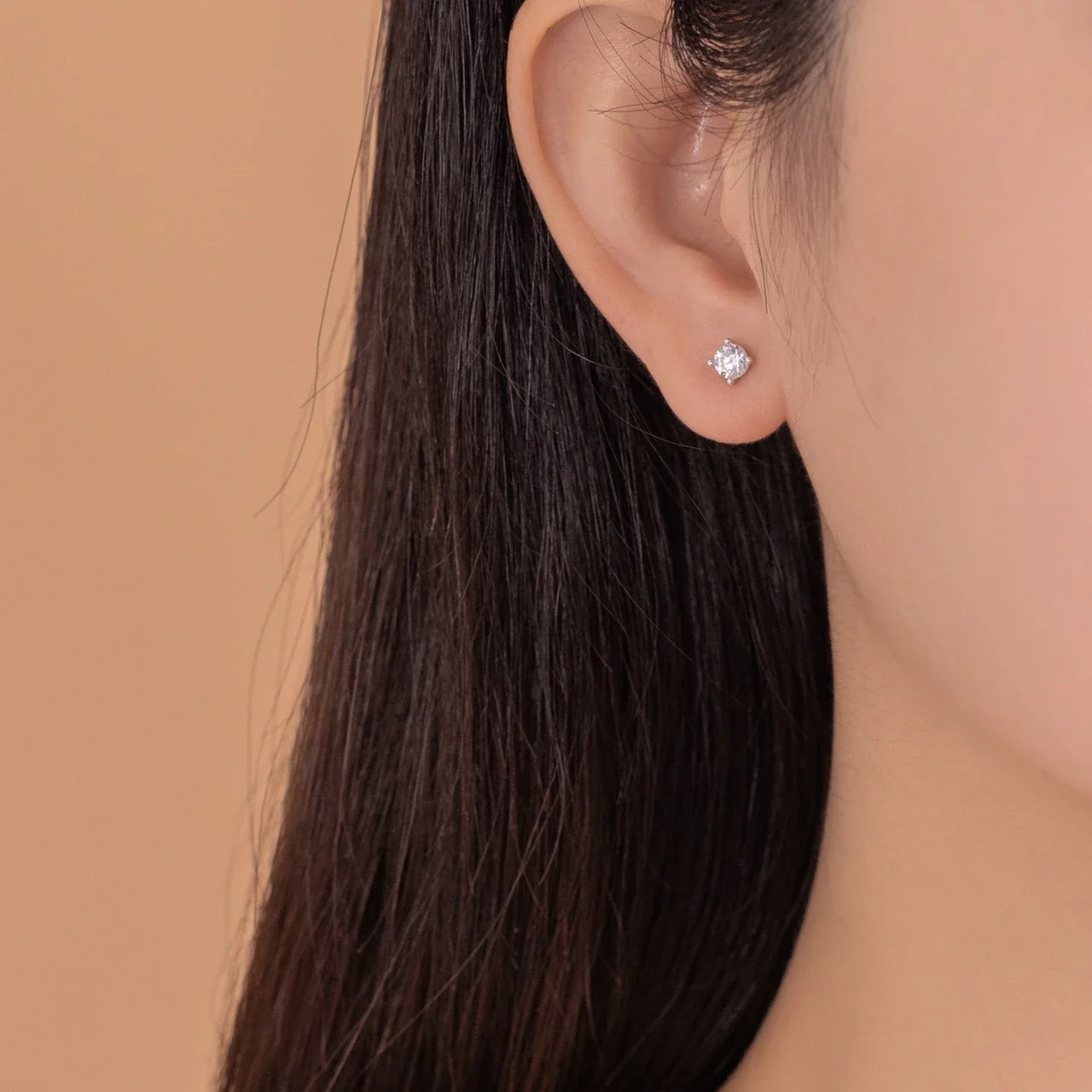 Geometric 925 Sterling Silver Two-Stone Prong-Set Stud Earrings