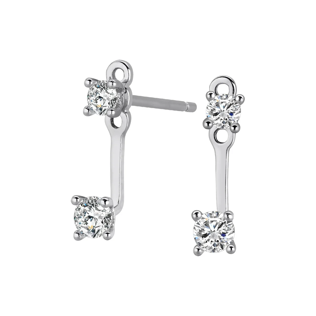 Geometric 925 Sterling Silver Two-Stone Prong-Set Stud Earrings - Small