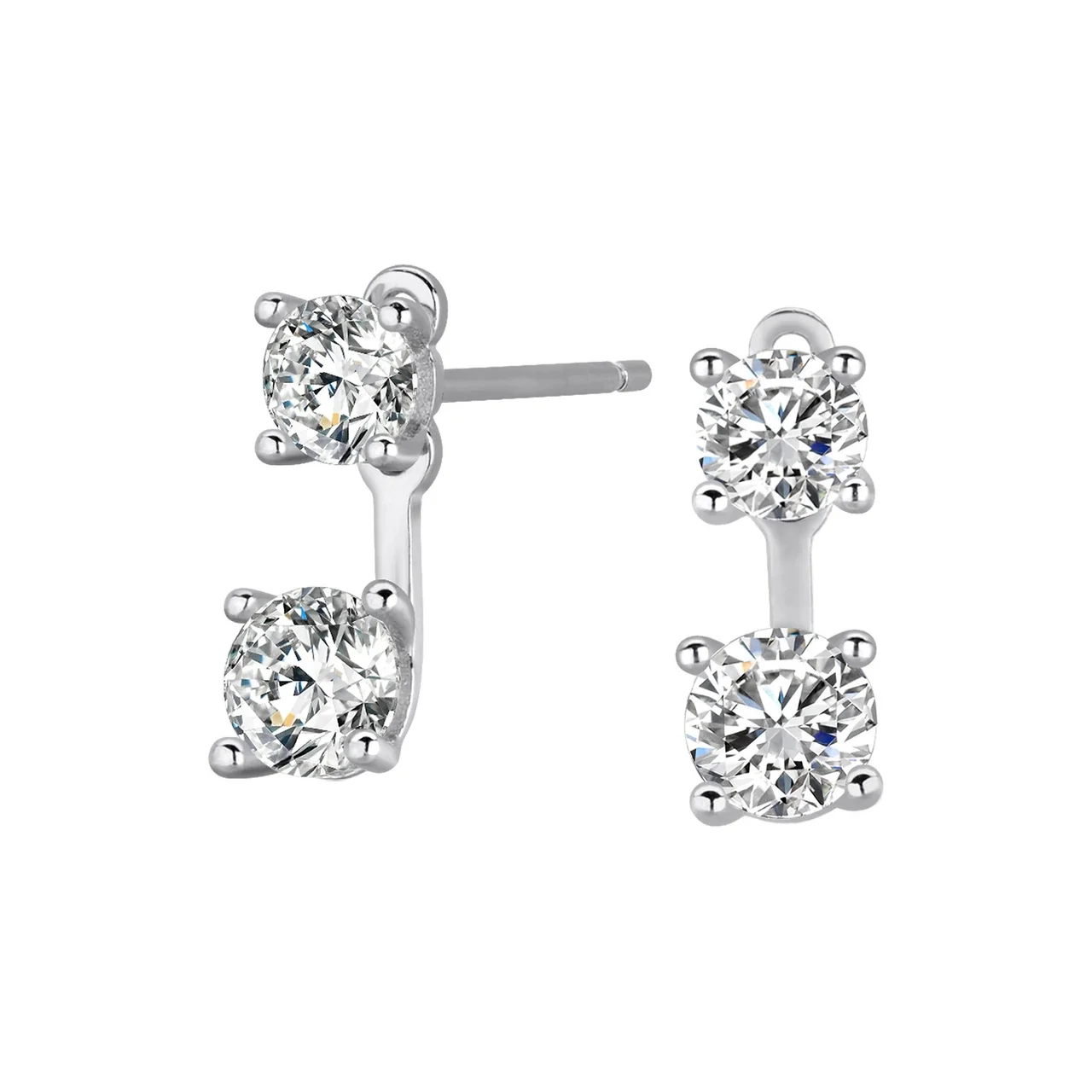 Geometric 925 Sterling Silver Two-Stone Prong-Set Stud Earrings - Large