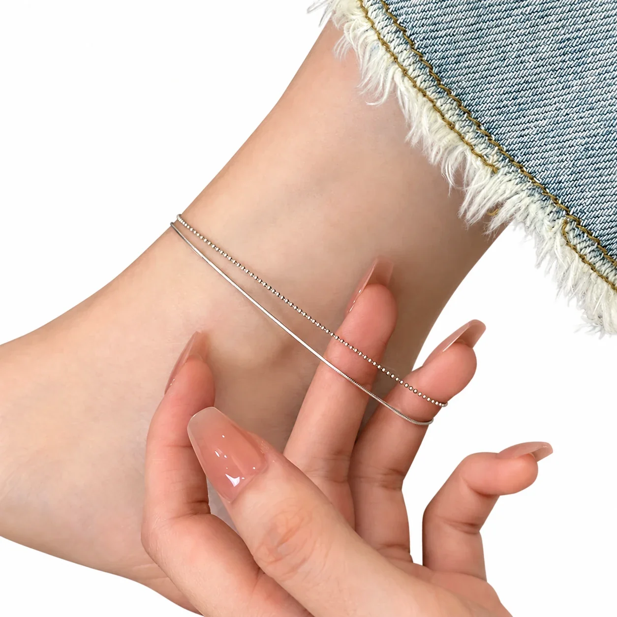 Minimalist 925 Sterling Silver Bead & Snake Chain Anklet