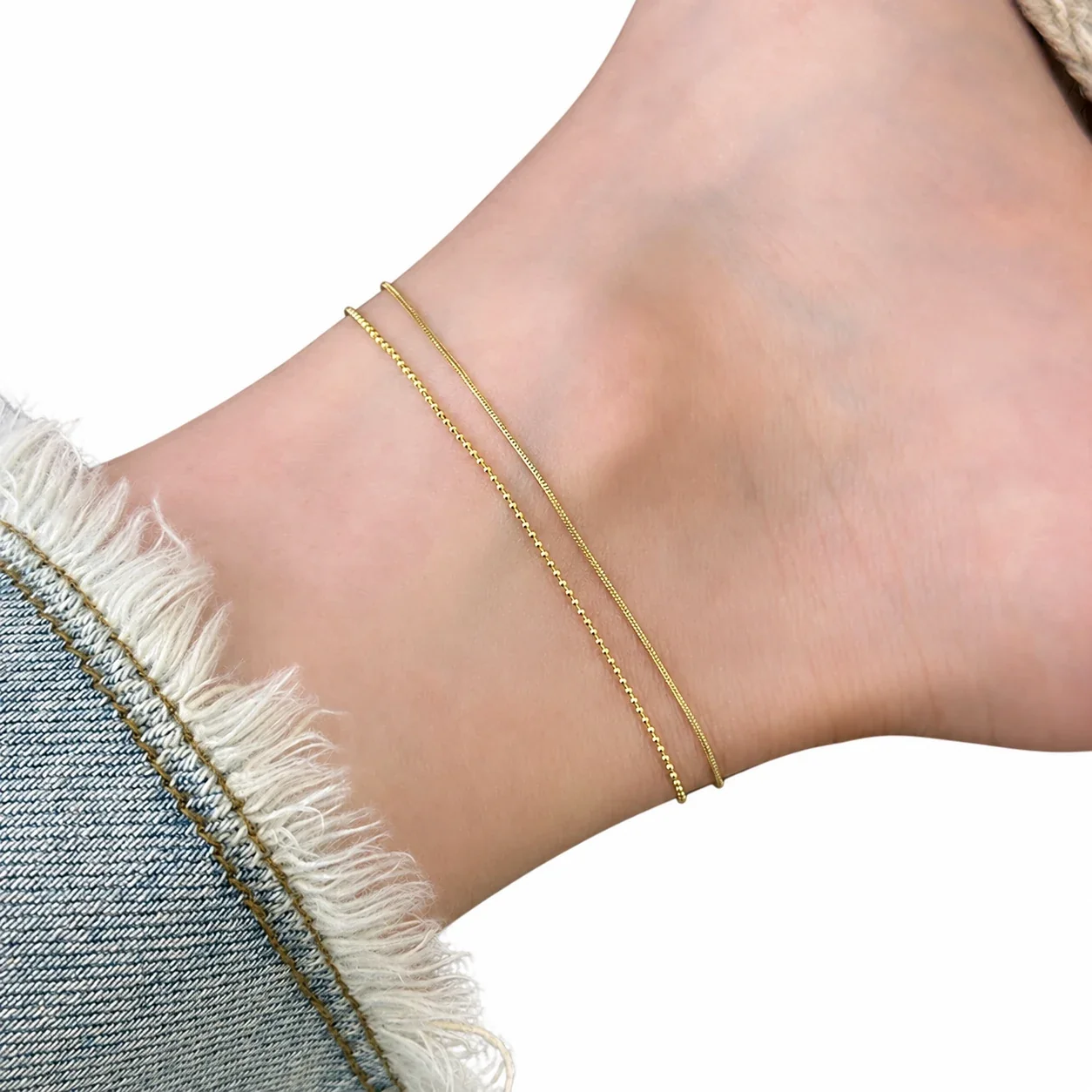 Minimalist 925 Sterling Silver Bead & Snake Chain Anklet