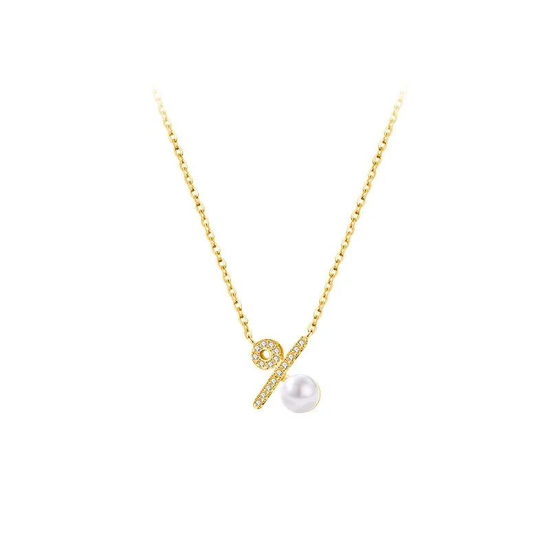 Delicate Percent Symbol 925 Sterling Silver Pearl-Effect Necklace