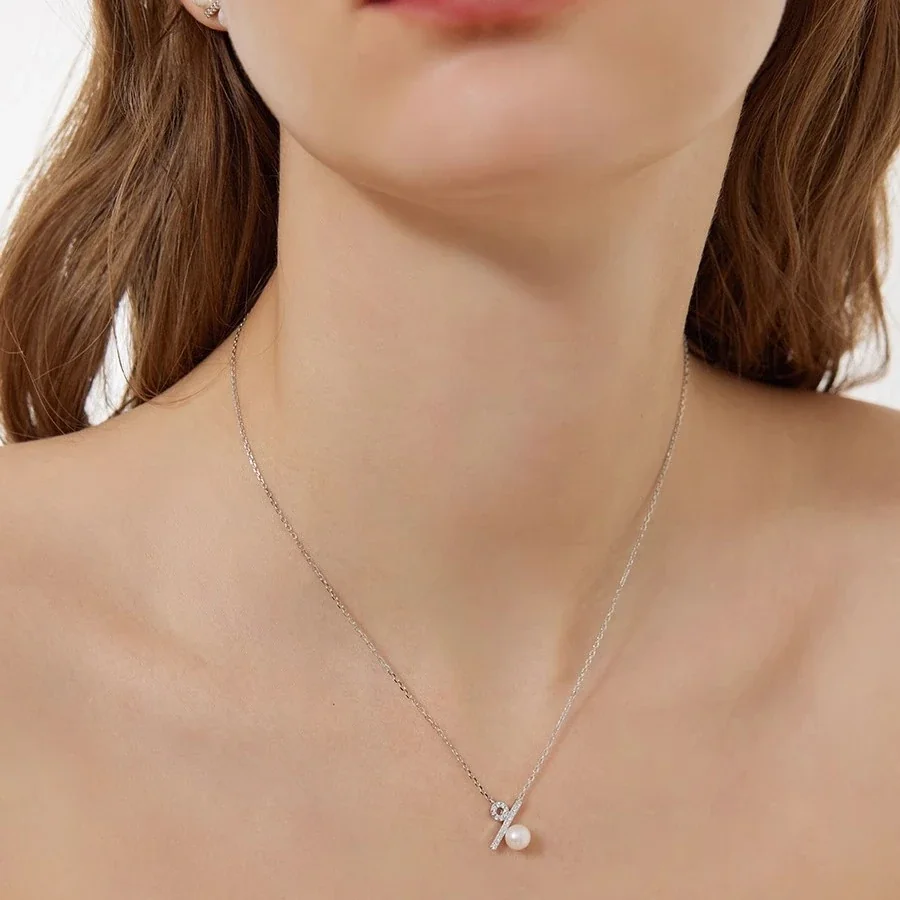 Delicate Percent Symbol 925 Sterling Silver Pearl-Effect Necklace