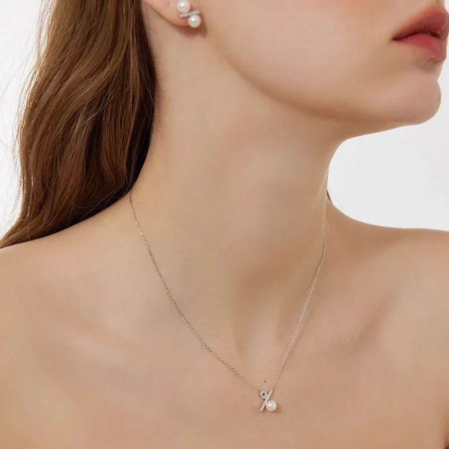 Delicate Percent Symbol 925 Sterling Silver Pearl-Effect Necklace - Silver