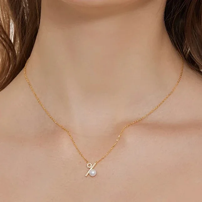 Delicate Percent Symbol 925 Sterling Silver Pearl-Effect Necklace - Gold