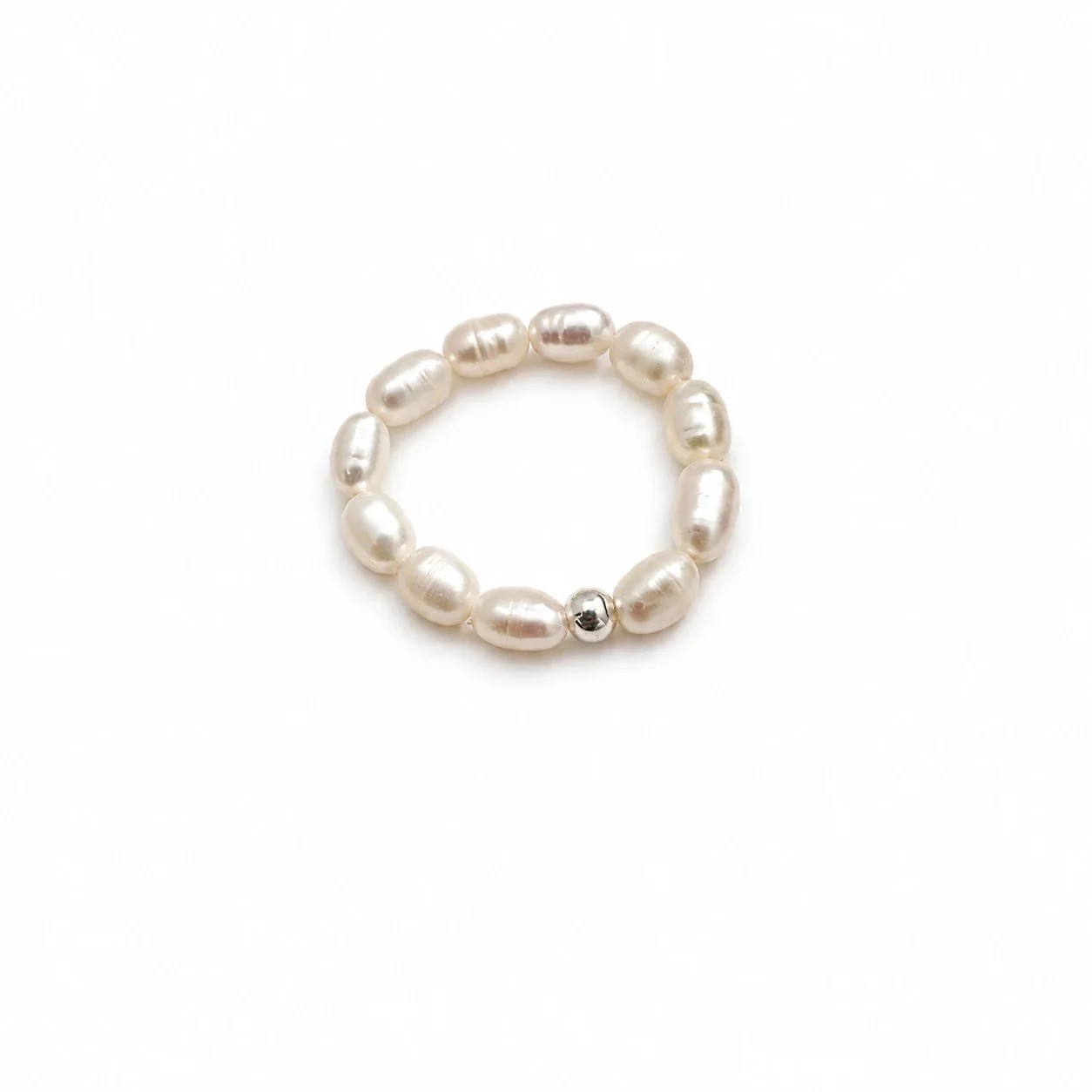 Organic Freshwater Pearl Beaded 925 Sterling Silver Ring