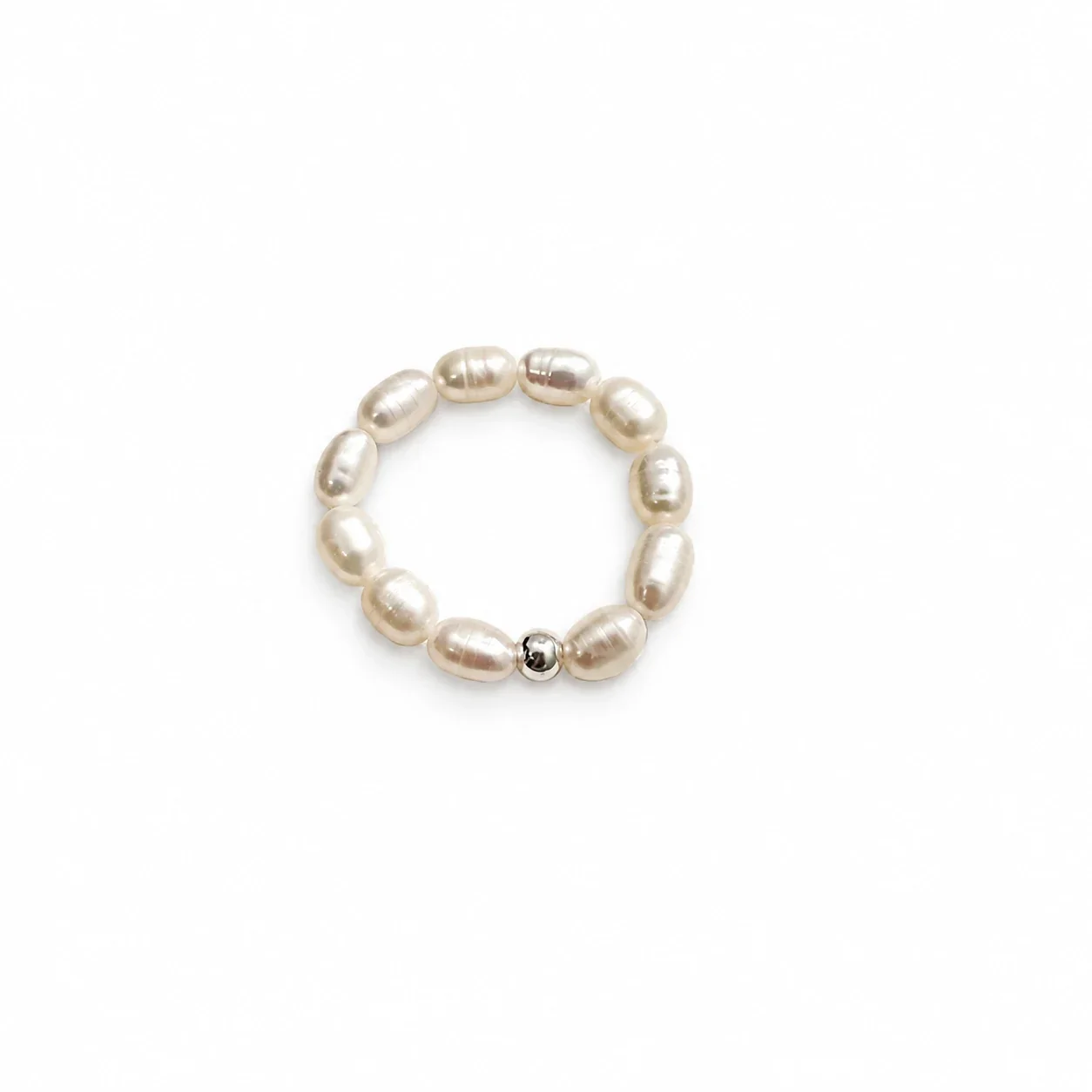 Organic Freshwater Pearl Beaded 925 Sterling Silver Ring