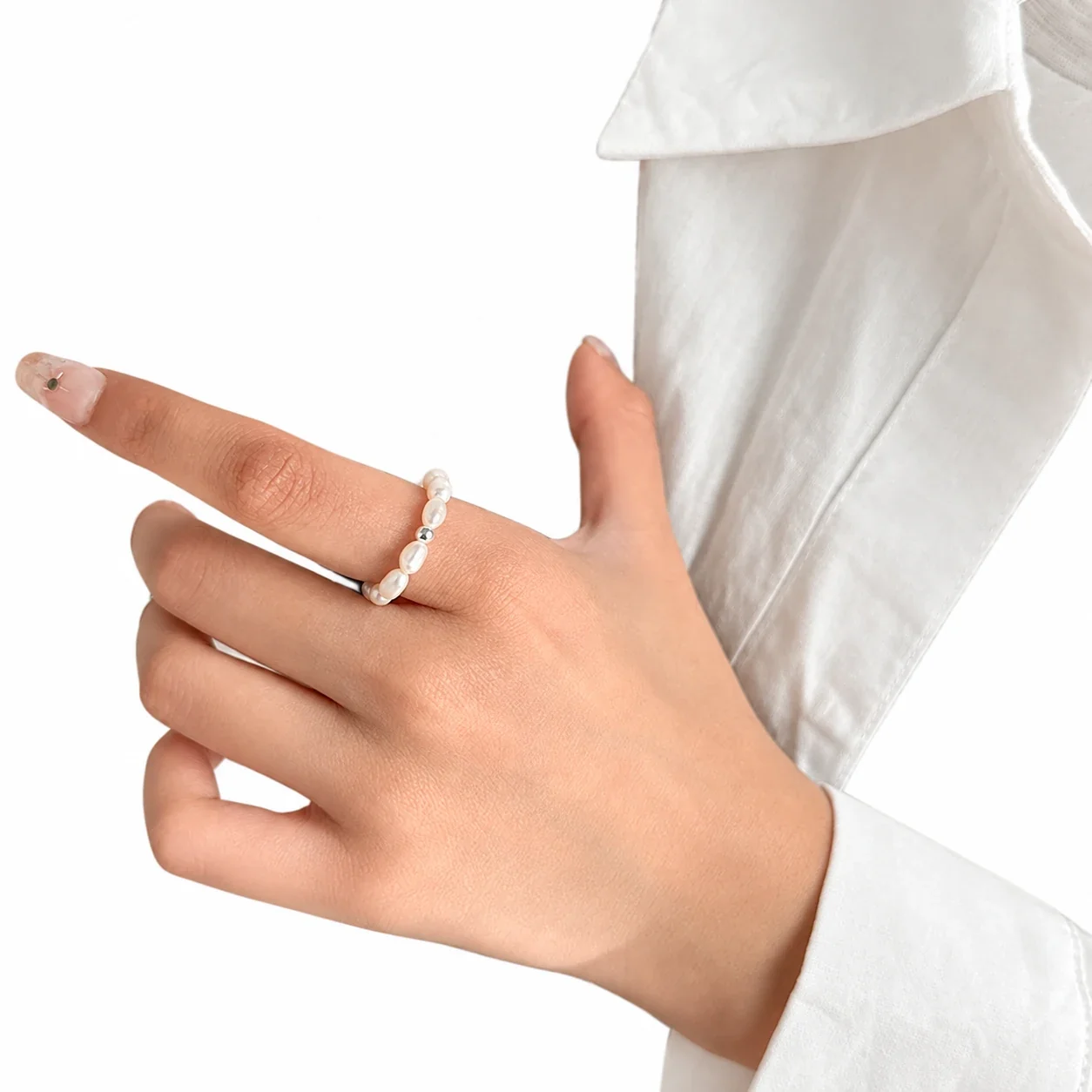 Organic Freshwater Pearl Beaded 925 Sterling Silver Ring