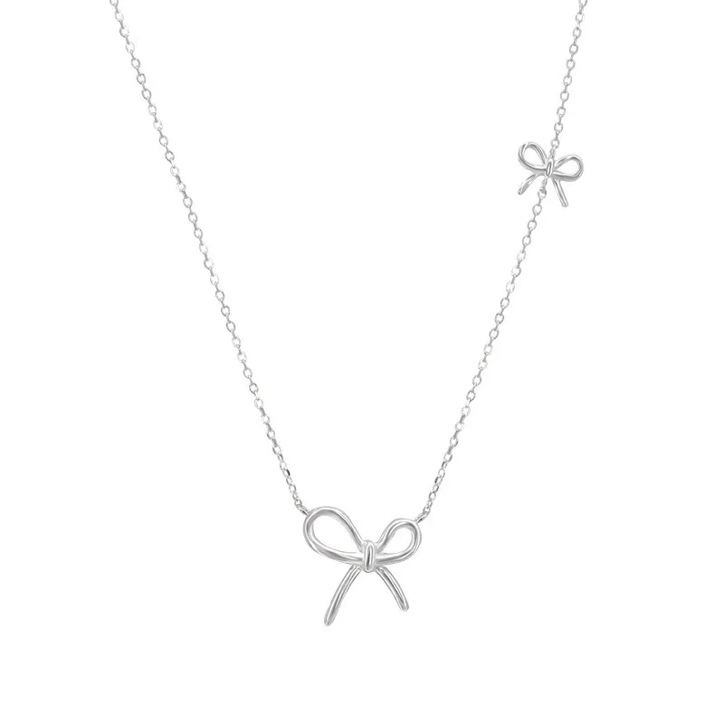 Delicate Open Bow 925 Sterling Silver Fine Cable Necklace